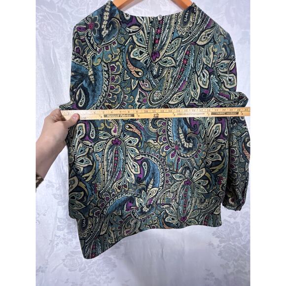 J Jill Top Medium Brown Magenta Paisley Layered - Picture 9 of 10